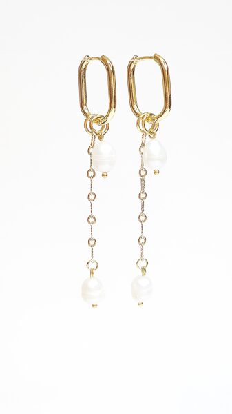 Dabīgo pērļu auskari  ar ķēdīti 2 in 1